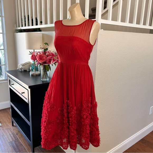 Anthropologie Tiny Caridad Ruffle Sleeveless Red Silk Dress Size 0 Party Holiday - Picture 8 of 12